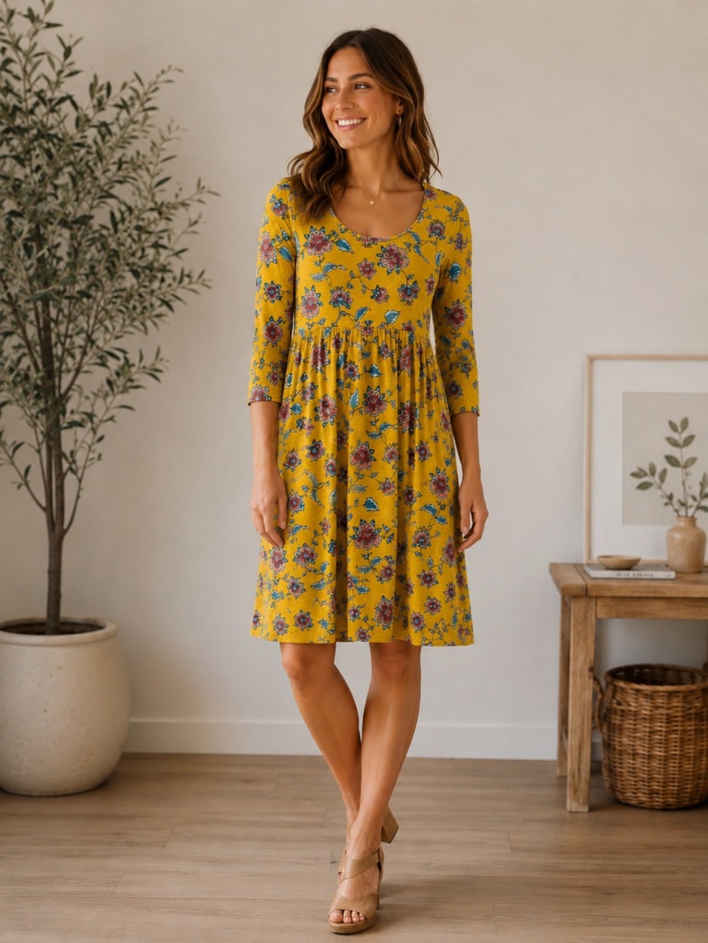 Matilda Jane A Place In The Sun Dress Mustard Yellow Floral Medium